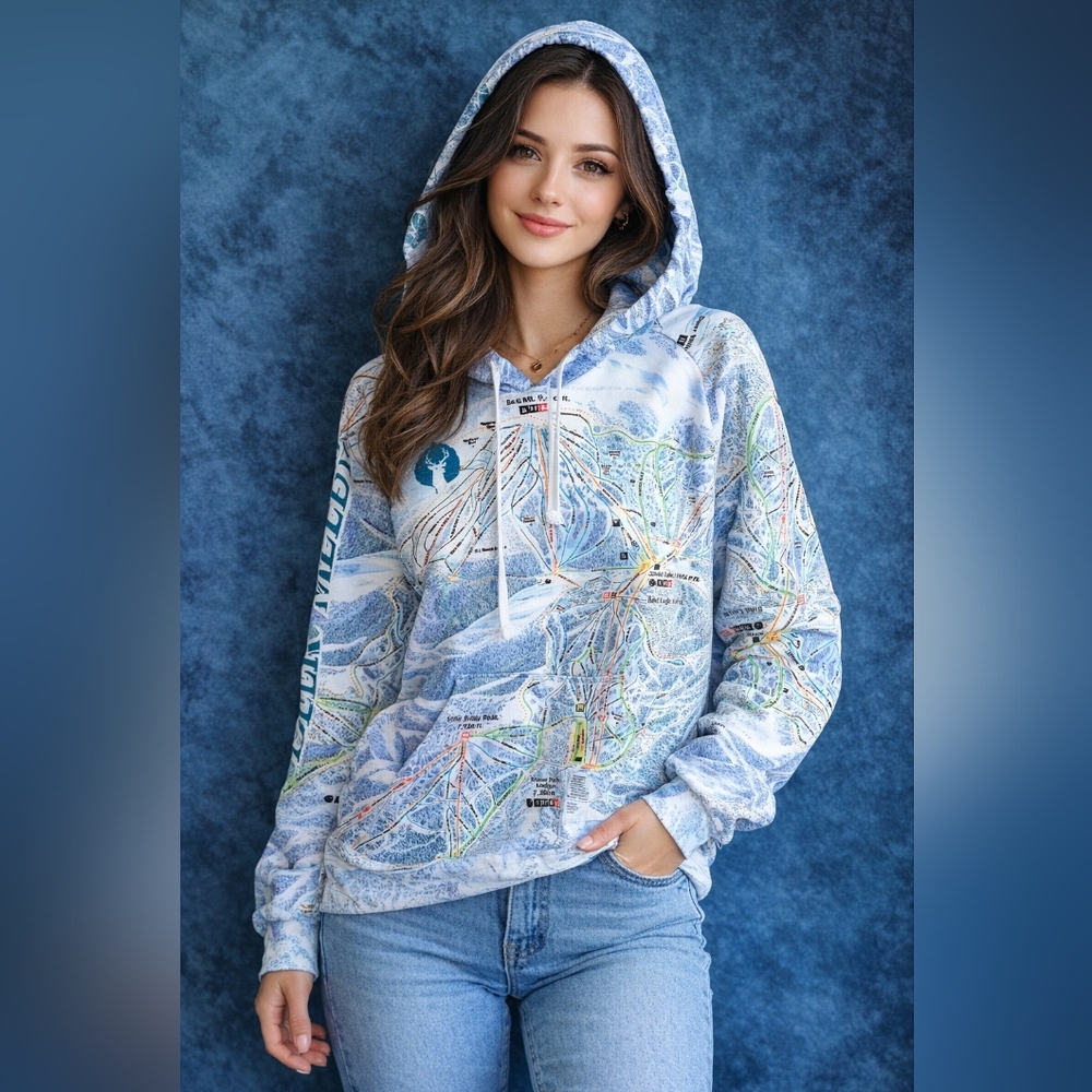 Rare Deer Valley Ski Utah Youth Size Medium Performance Map  Hoodie Sweatshirt